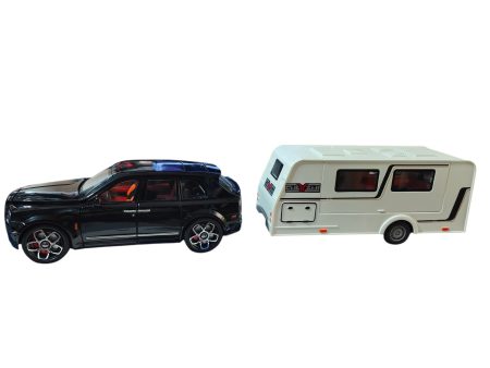 Macheta auto Rolls Royce Cullinan Black 2019 + rulota alba (Replica) cu led-uri si sunete