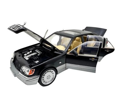 Macheta auto Mercedes Benz S-Class (W140) S320 Balena 1993 (Replica) Black cu led-uri si sunete scala 1/24