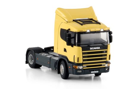 Tir Scania R144.530 Seria 4 cu acoperis plat 4X2 Yellow, scala 1/50, WSI Models